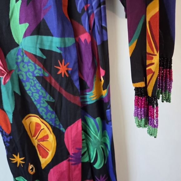 FARM Rio Wrap Jumpsuit Split Leg Beaded Tassel Sleeve Eco Viscose XS Multicolor - Picture 4 of 11